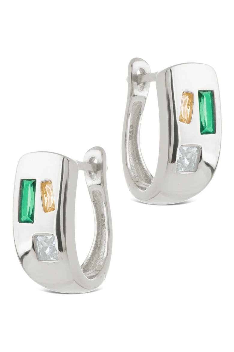 Bristol Art Deco Huggie Hoop Earrings, Alternate, color, SILVER