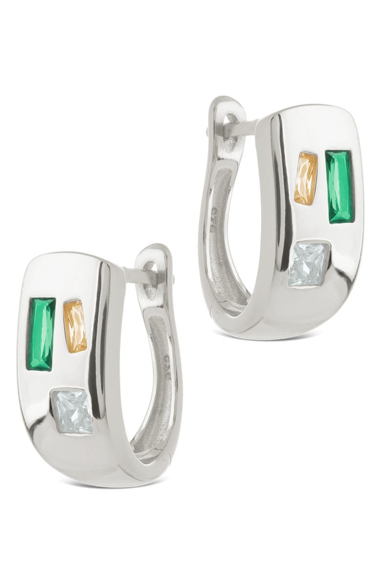 Sterling Forever Bristol Art Deco Huggie Hoop Earrings, Alternate, color, Silver