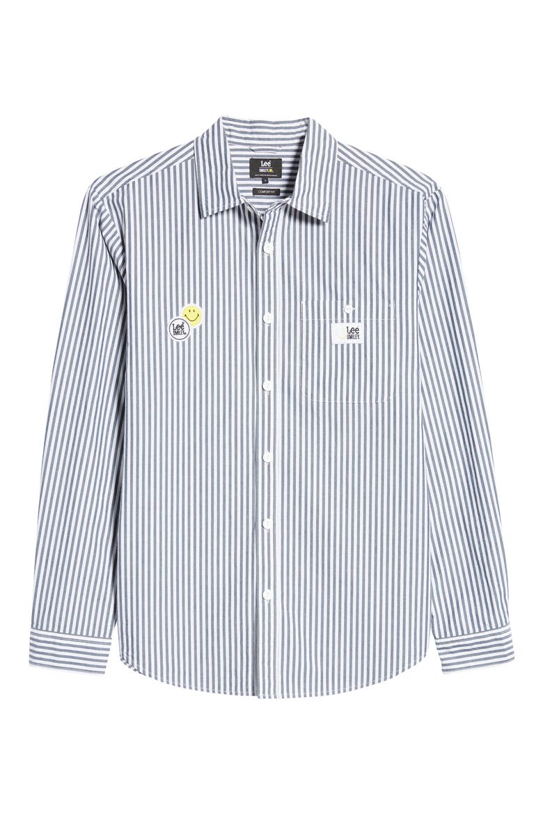 LEE JEANS Smiley® x Lee Smiley Stripe Long Sleeve Button-Up Shirt