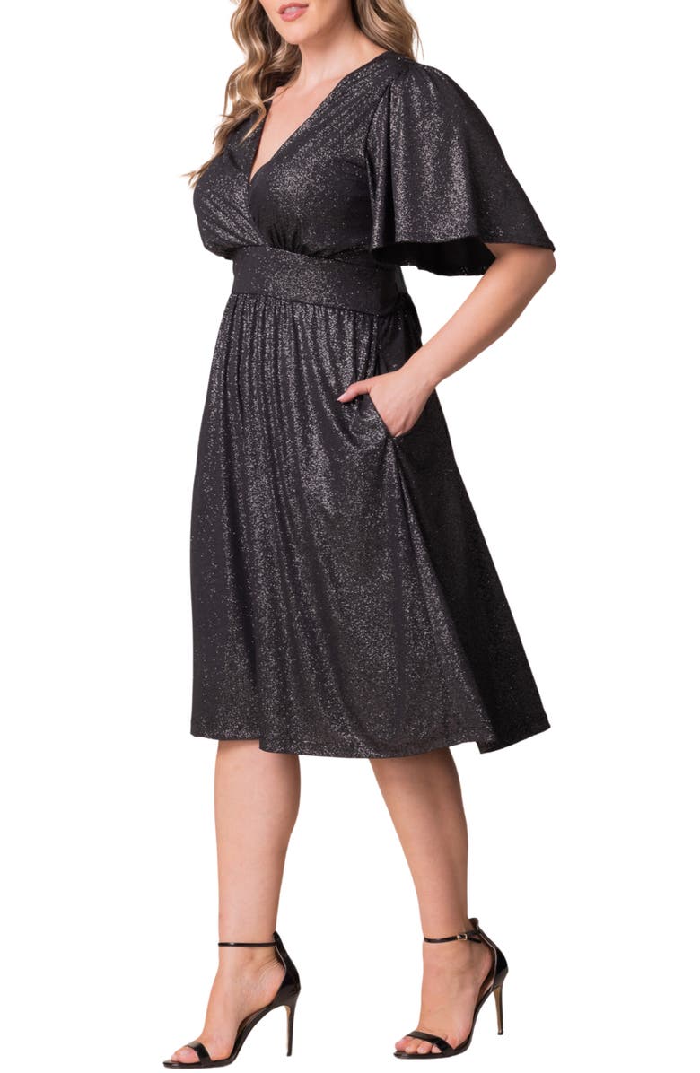 Kiyonna Crystal Cove Metallic Cocktail Dress, Alternate, color, Silver Starlight