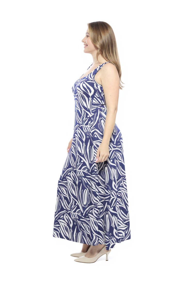Plus Size Abstract Sleeveless Scoop Neck A-Line Pocket Maxi Dress, Alternate, color, Navy Multi