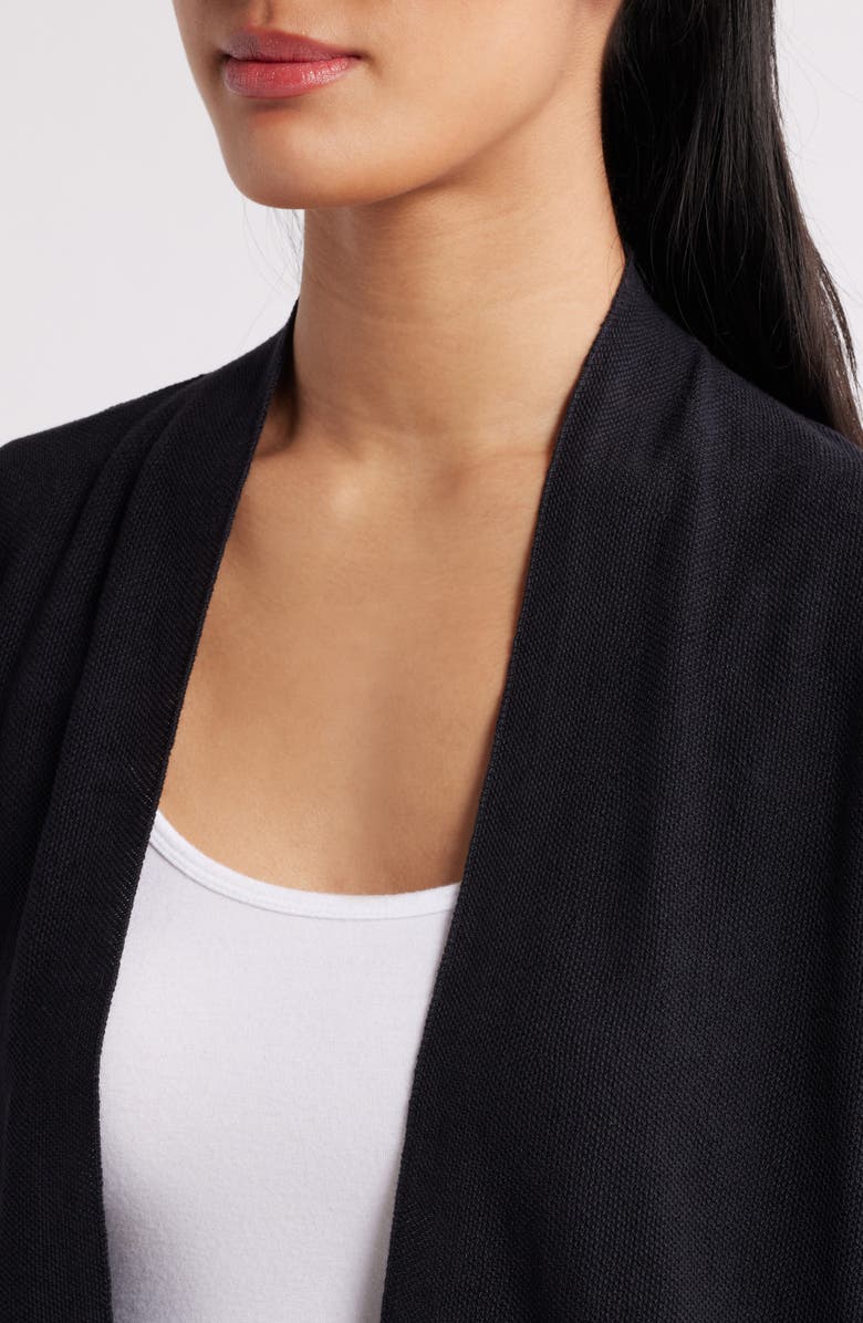 Eileen Fisher Organic Linen Blend Open Front Cardigan, Alternate, color, Black