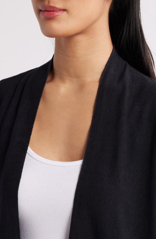 Eileen Fisher Organic Linen Blend Open Front Cardigan In Black