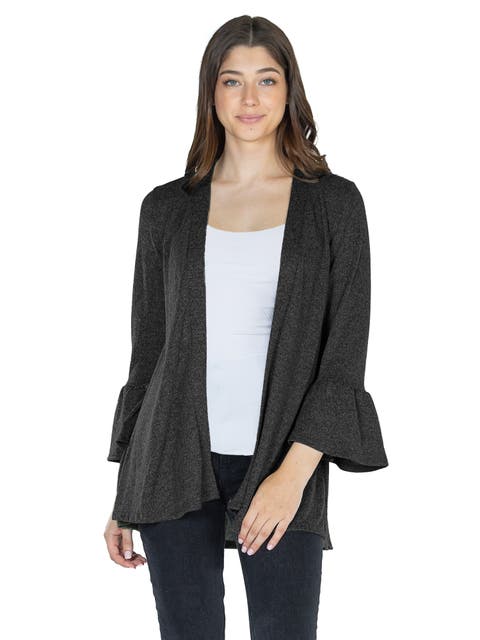 Womens Knit Three Quarter Bell Sleeve Open Cardigan