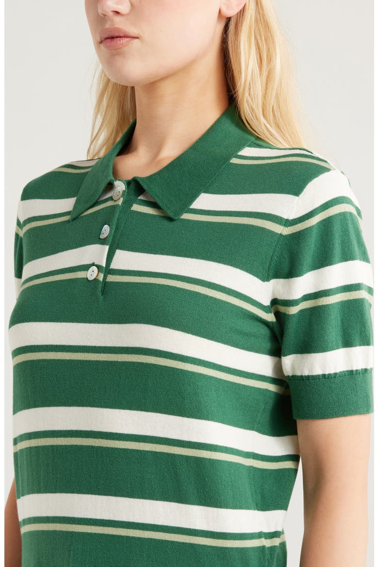 Drea Stripe Cotton Sweater Polo, Alternate, color, EMERALD STRIPE
