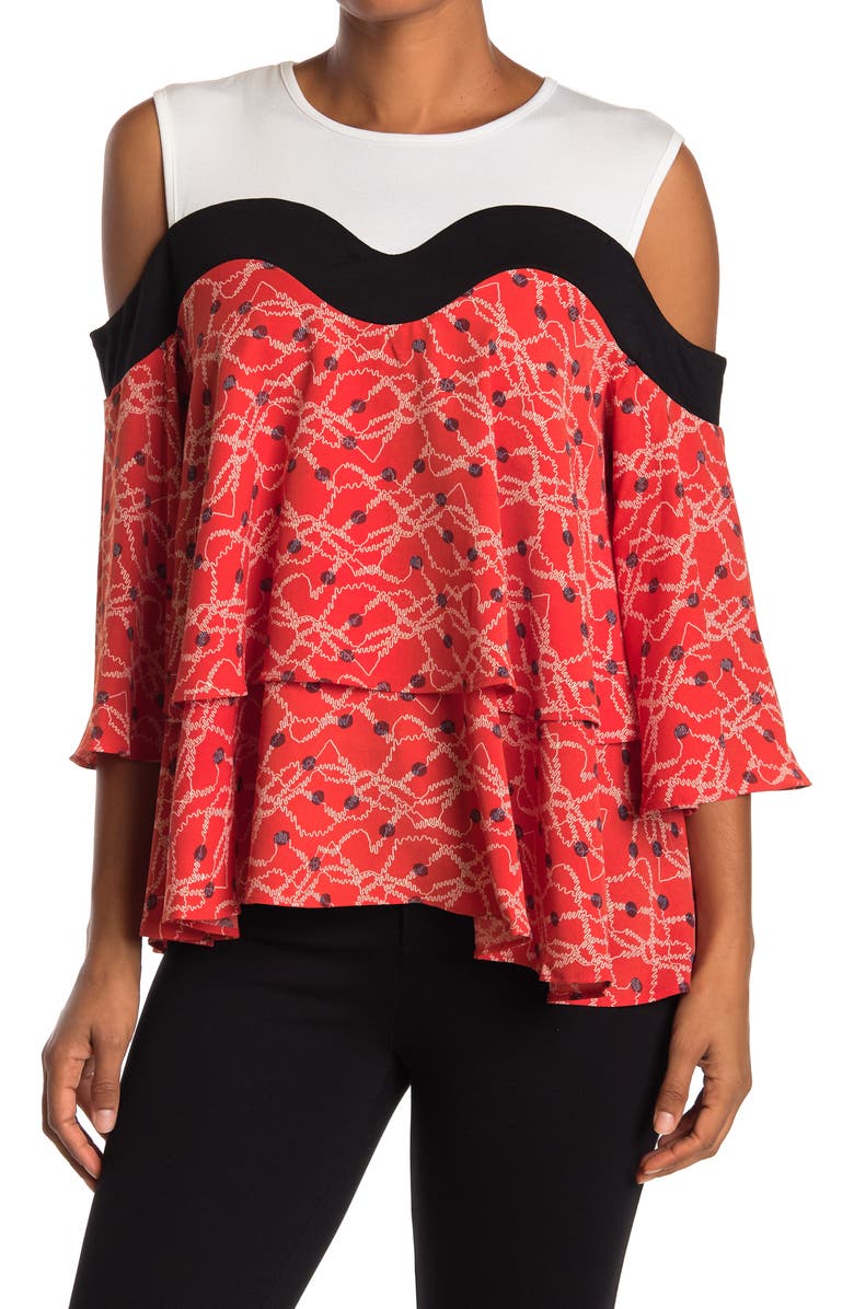 PATRIZIA LUCA Mix Media Cutout Shoulder Top, Main, color, Coral Orange