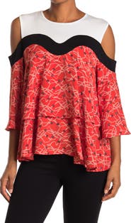 PATRIZIA LUCA Mix Media Cutout Shoulder Top
