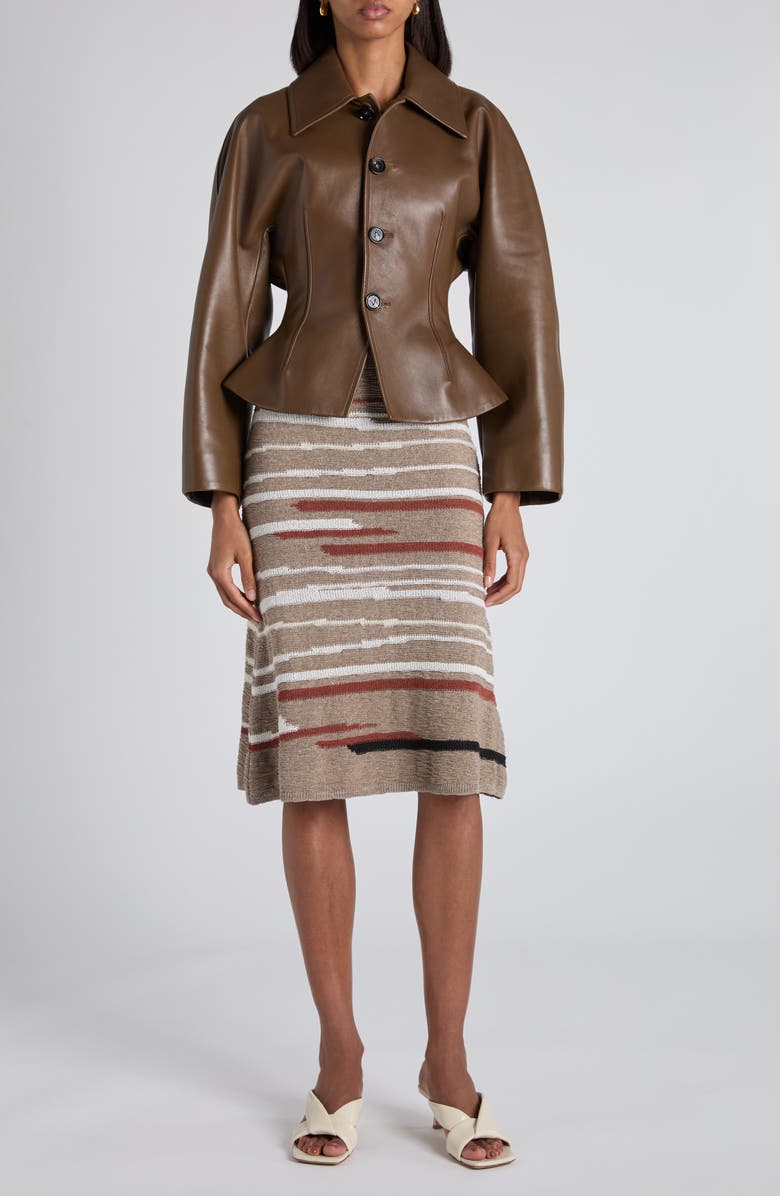 Bottega Veneta Venice Intarsia Linen & Cotton Mélange Sweater Skirt, Alternate, color, 1501 Stonemel/ Maple/ Chalk