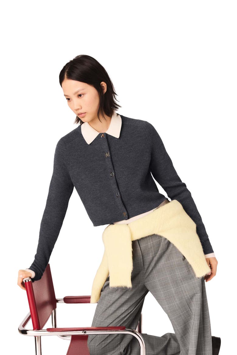 Round-neck rib knit cardigan, Alternate, color, Grey