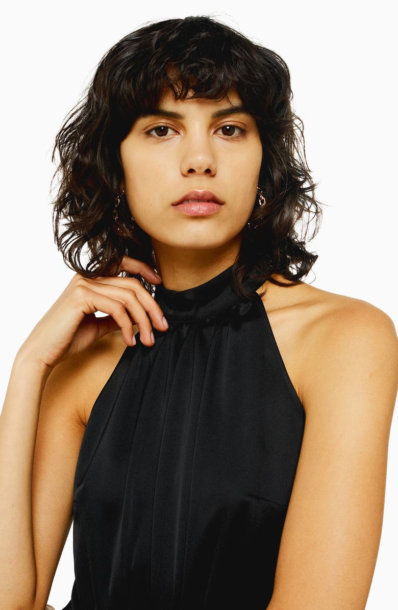 Topshop Satin Bow Back Halter Tank Top, Alternate, color, 