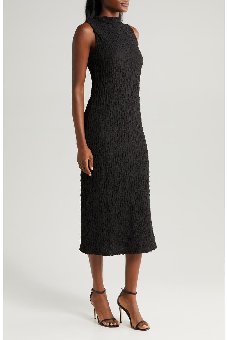 Puckered Cotton Blend Midi Dress, Alternate, color, RICH BLACK