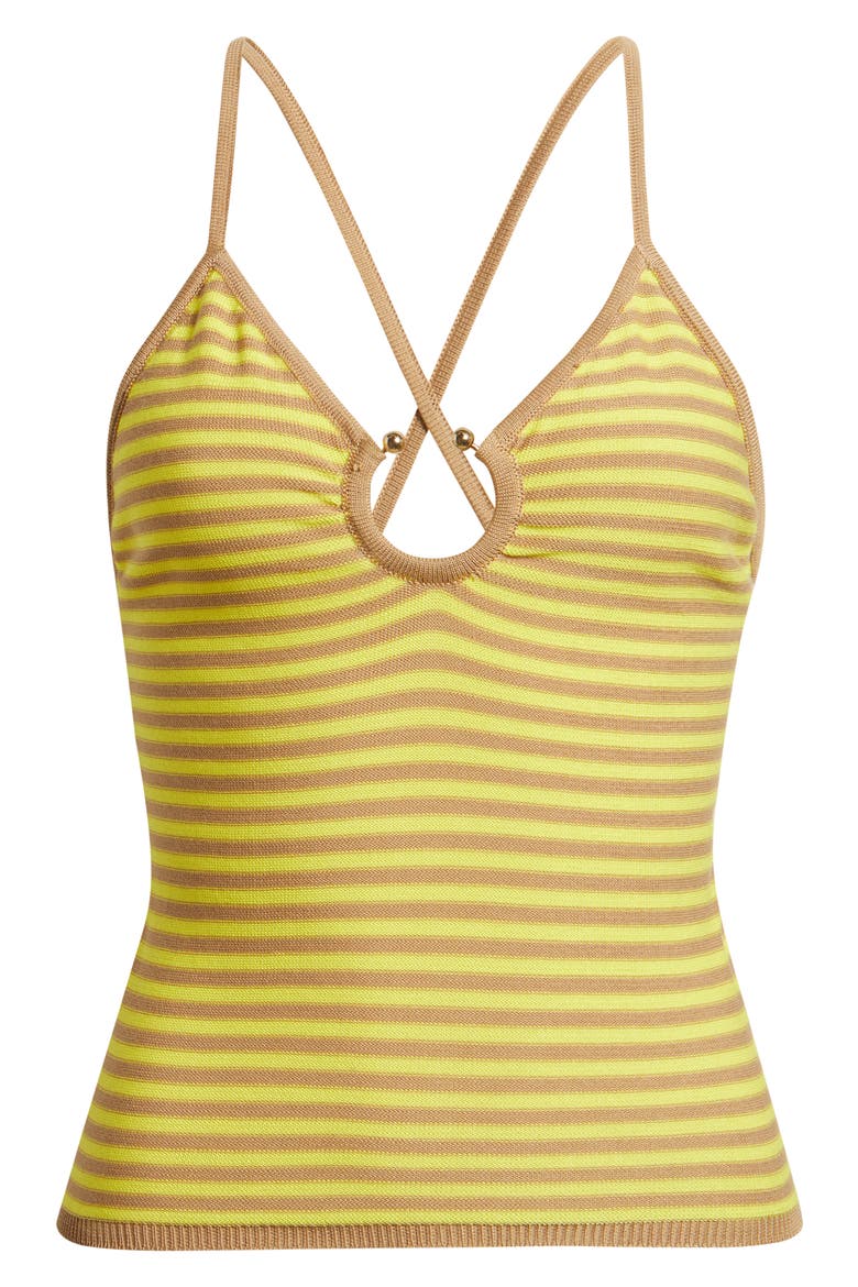 Patmos Stripe Crop Cotton Blend Top, Alternate, color, VISON/ YELLOW
