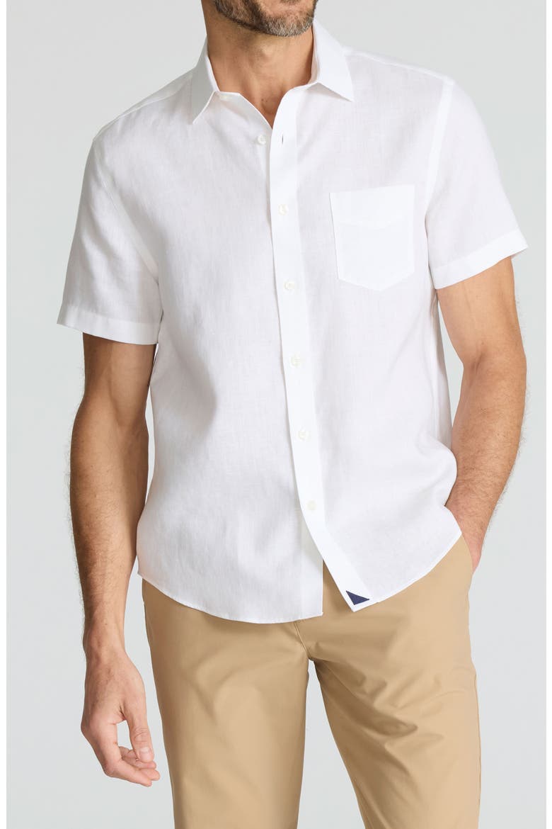 Cameron Solid Wrinkle Resistant Linen Button-Up Shirt, Main, color, WHITE