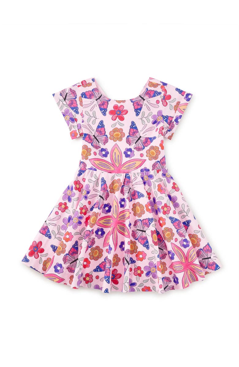 Tea Collection Button Back Skirted Dress, Main, color, Butterfly Tile
