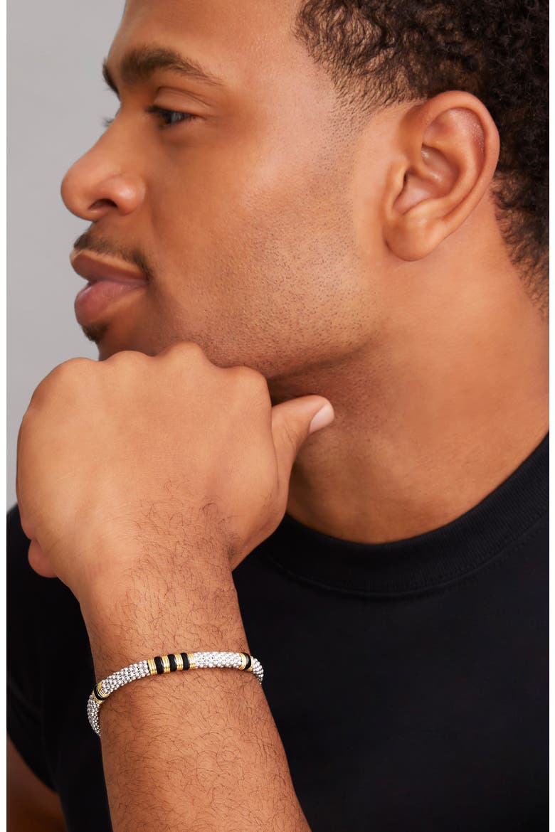 Men's Black Caviar Triple Station Caviar Bracelet, Alternate, color, SILVER