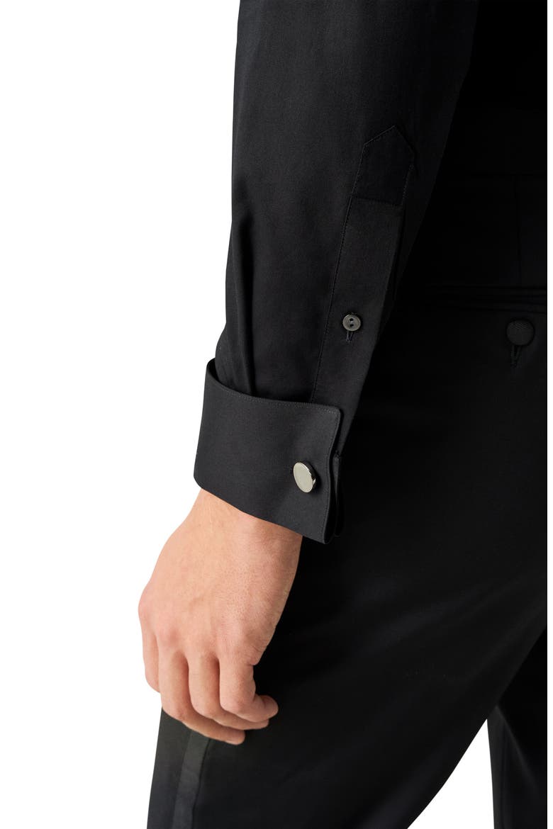 Contemporary Fit Striped Bib Tuxedo Shirt, Alternate, color, BLACK