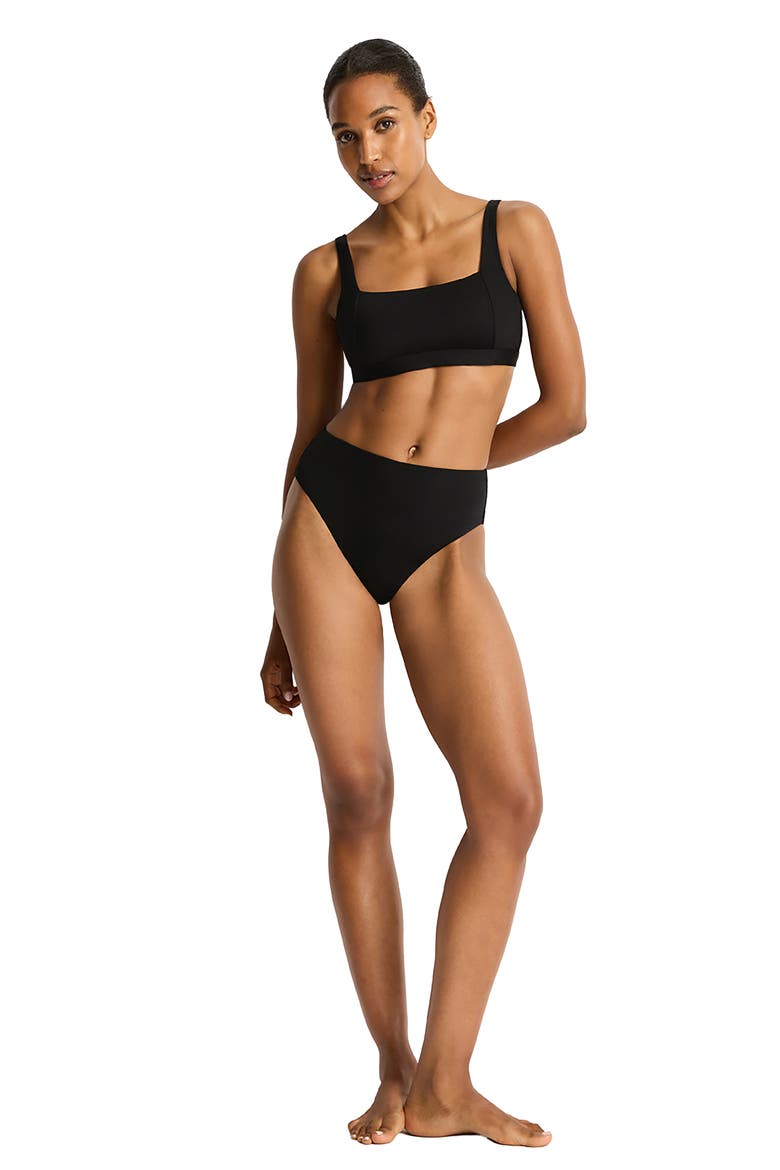 Square Neck Bralette Bikini Top, Alternate, color, BLACK