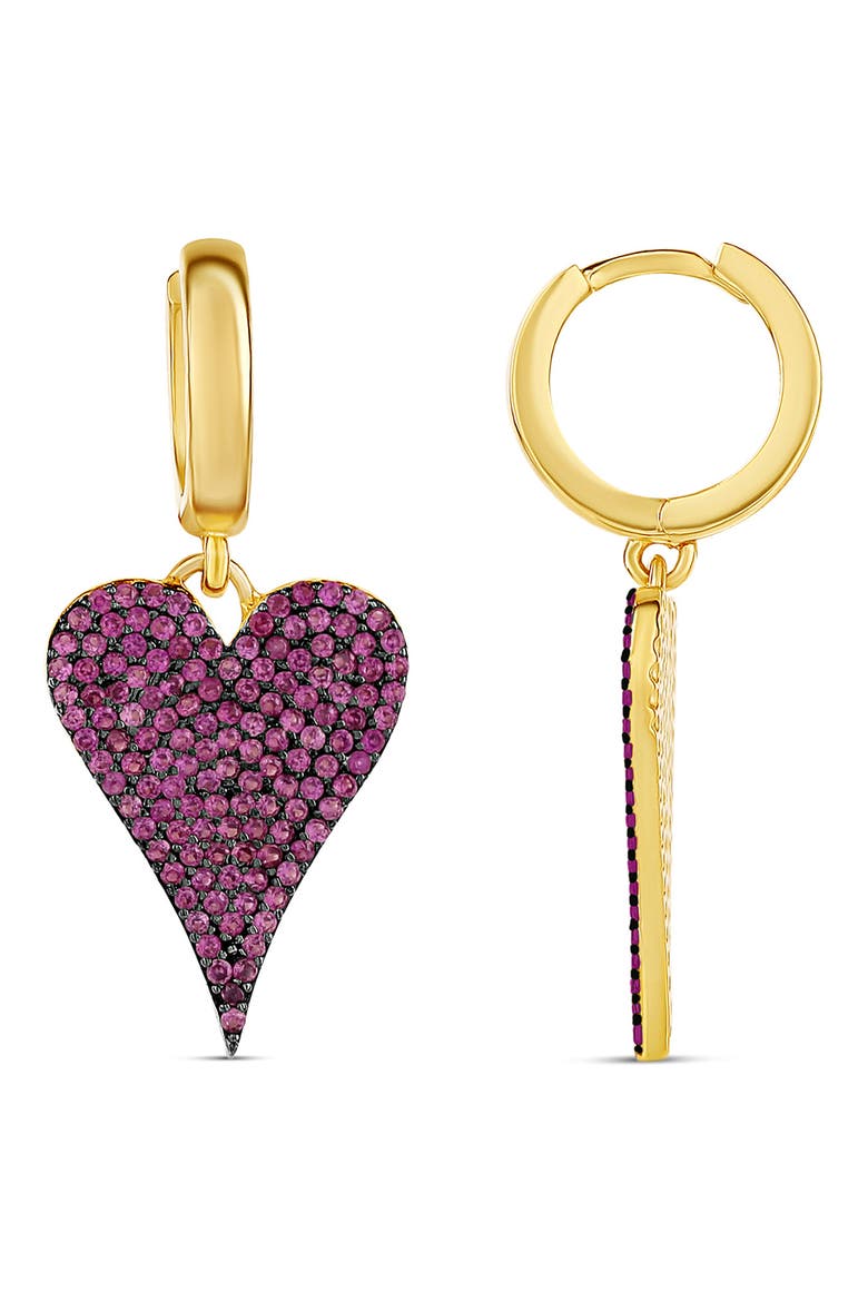 Pavé Heart Drop Huggie Hoop Earrings, Main, color, GOLD / HOT PINK