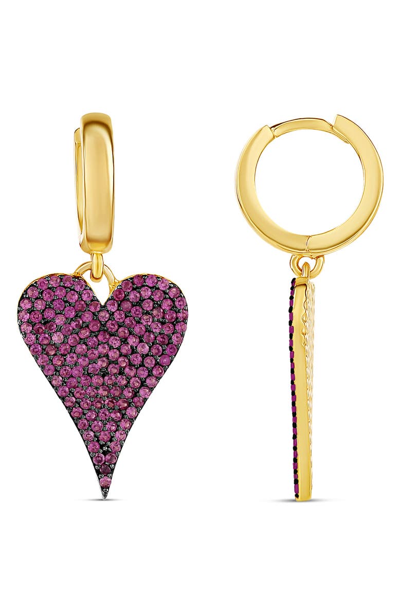 SHYMI Pavé Heart Drop Huggie Hoop Earrings, Main, color, Gold / Hot Pink