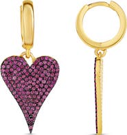 SHYMI Pavé Heart Drop Huggie Hoop Earrings