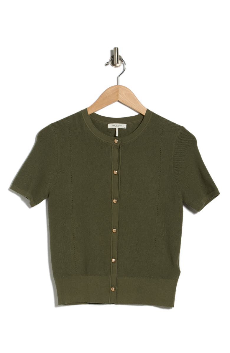 rag & bone Plaza Short Sleeve Crop Cardigan, Main, color, Olive