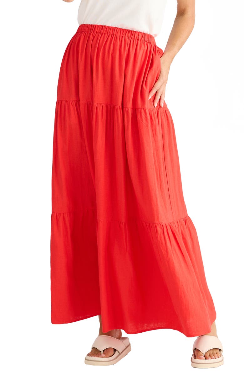 Brave+True Erini Tiered Linen Blend Maxi Skirt, Alternate, color, Poppy Red