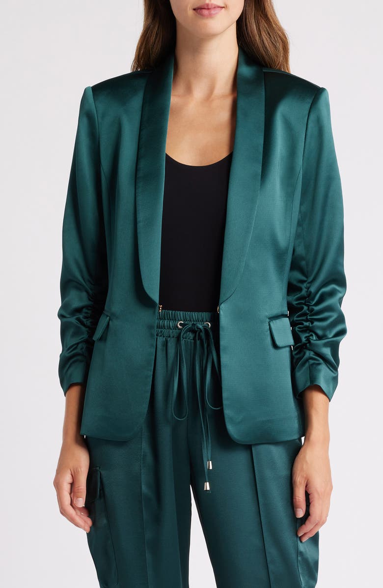 Tahari ASL Ruched Sleeve Satin Blazer, Main, color,