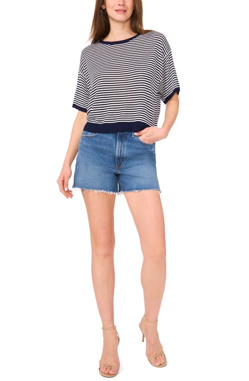 Two By Vince Camuto Stripe Elbow Sleeve Sweater In Classic Navy