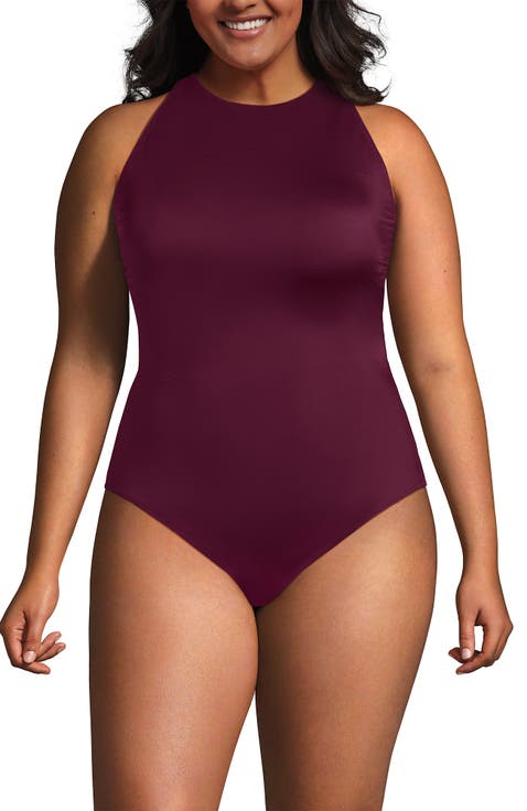 Plus Size Tugless High Neck Portrait Back One Piece Swimsuit