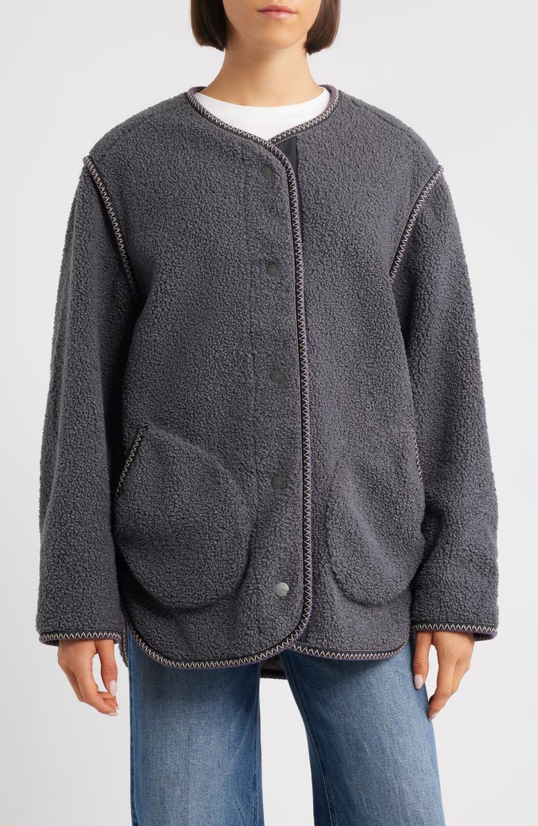 UGG<sup>®</sup> Emmersyn UGGbraid Trim High Pile Fleece Coat, Main, color, Dark Ash