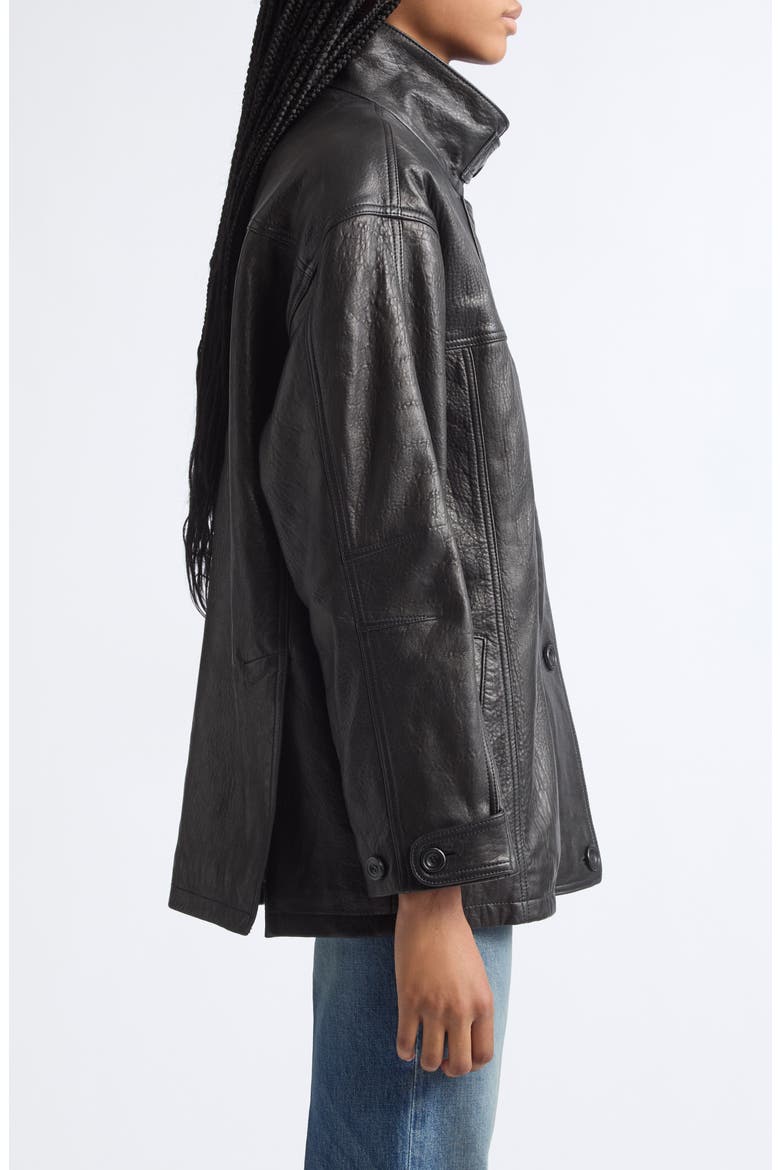 Minimal Leather Anorak Jacket, Alternate, color, BLACK