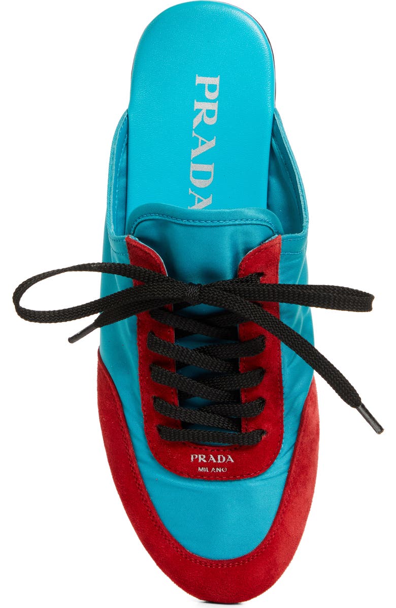 Prada Lace-Up Sneaker Mule, Alternate, color, Turchese/ Rosso