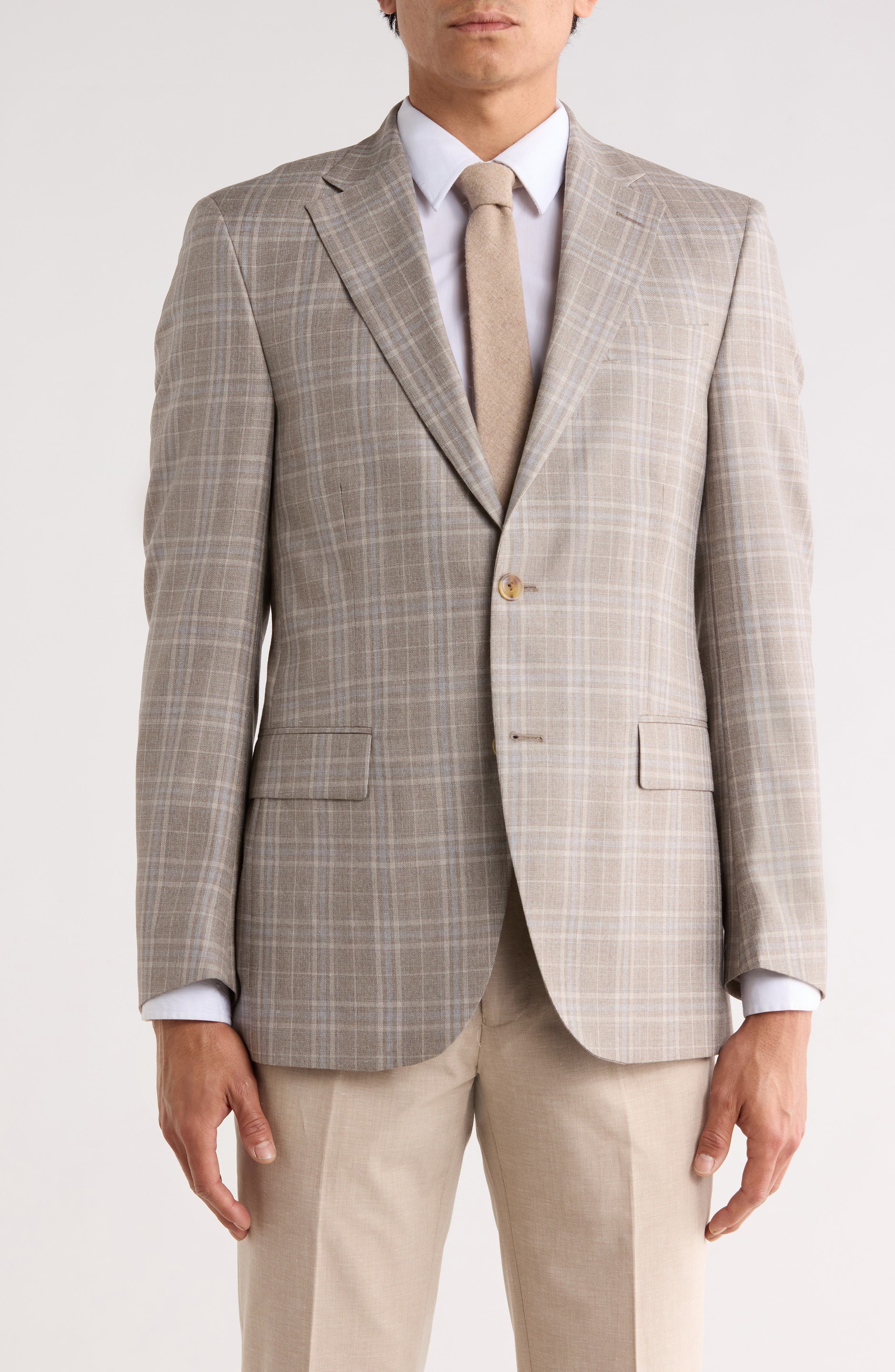Peter Millar Tan Plaid Wool Blend Sport Coat