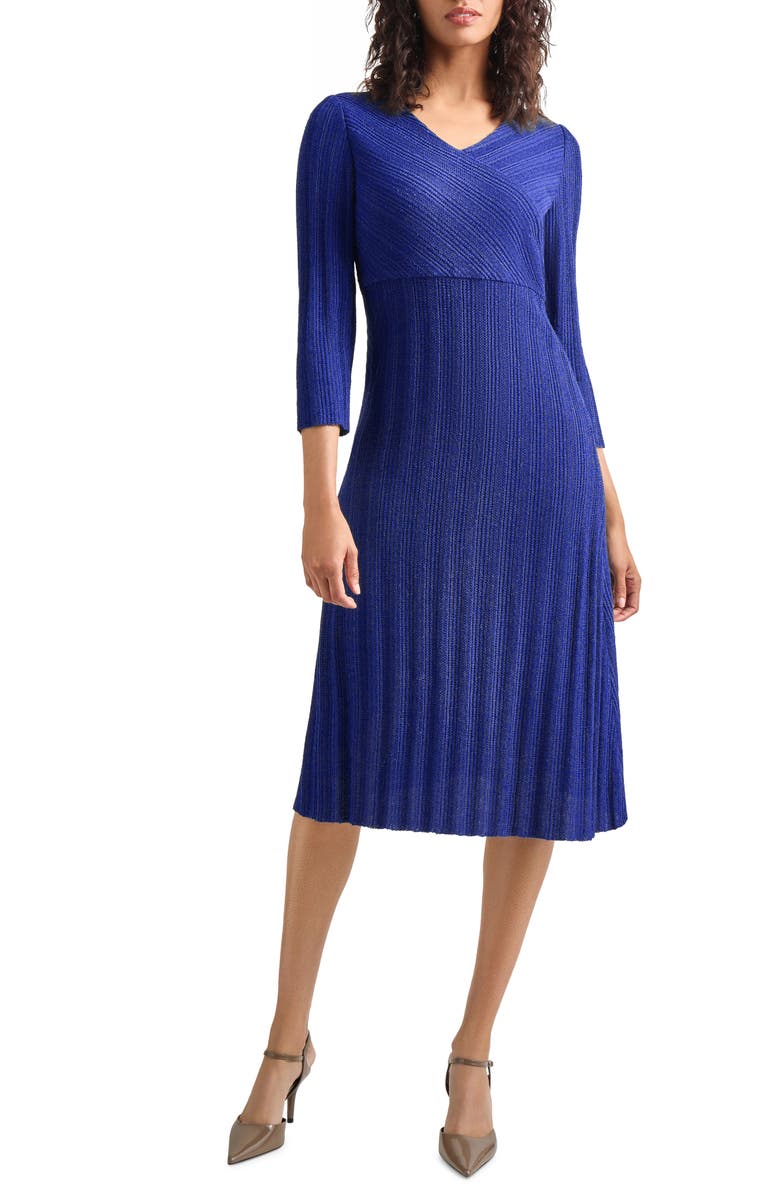 Misook Textural Stripe Midi Sweater Dress, Main, color, Starry Night Blue