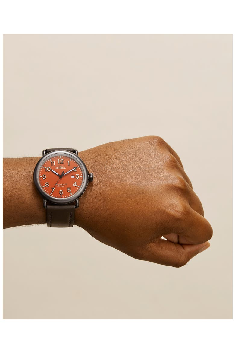 Runwell Leather Strap Watch, 47mm, Alternate, color, PERSIMMON