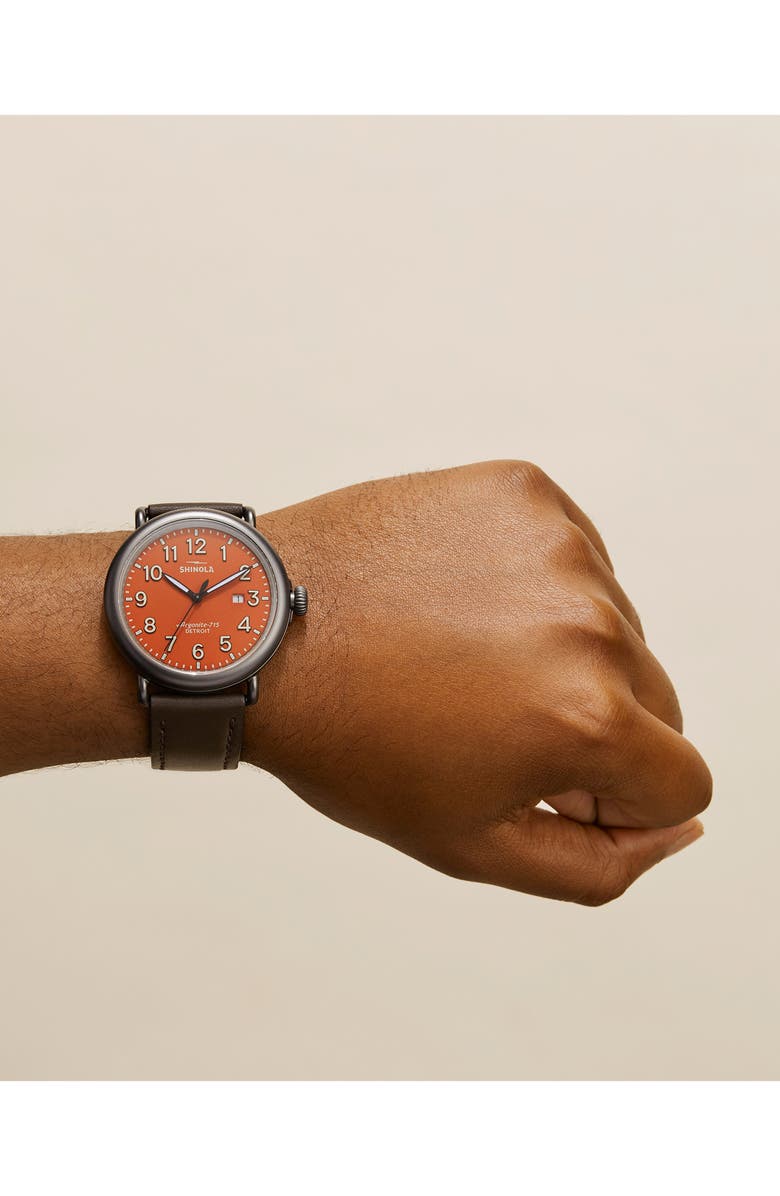 Shinola Runwell Leather Strap Watch, 47mm, Alternate, color, 