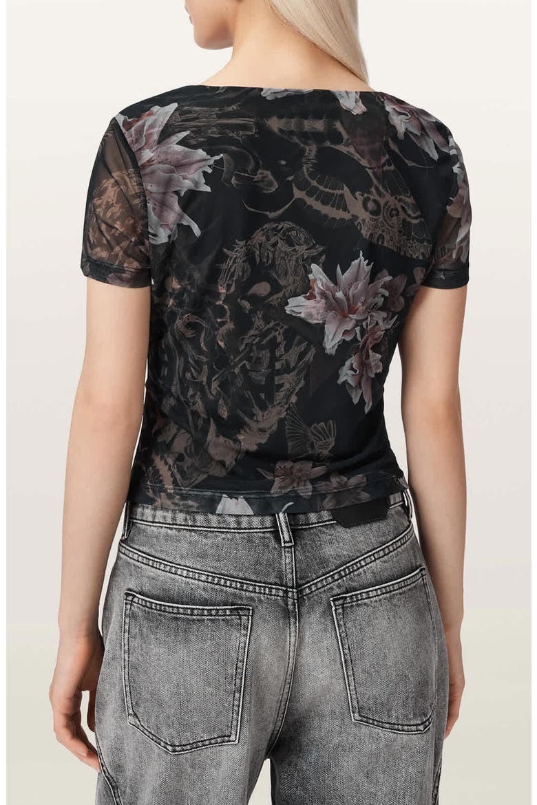 Gabby Floral Print Mesh Top, Alternate, color, CRYSTAL BLACK