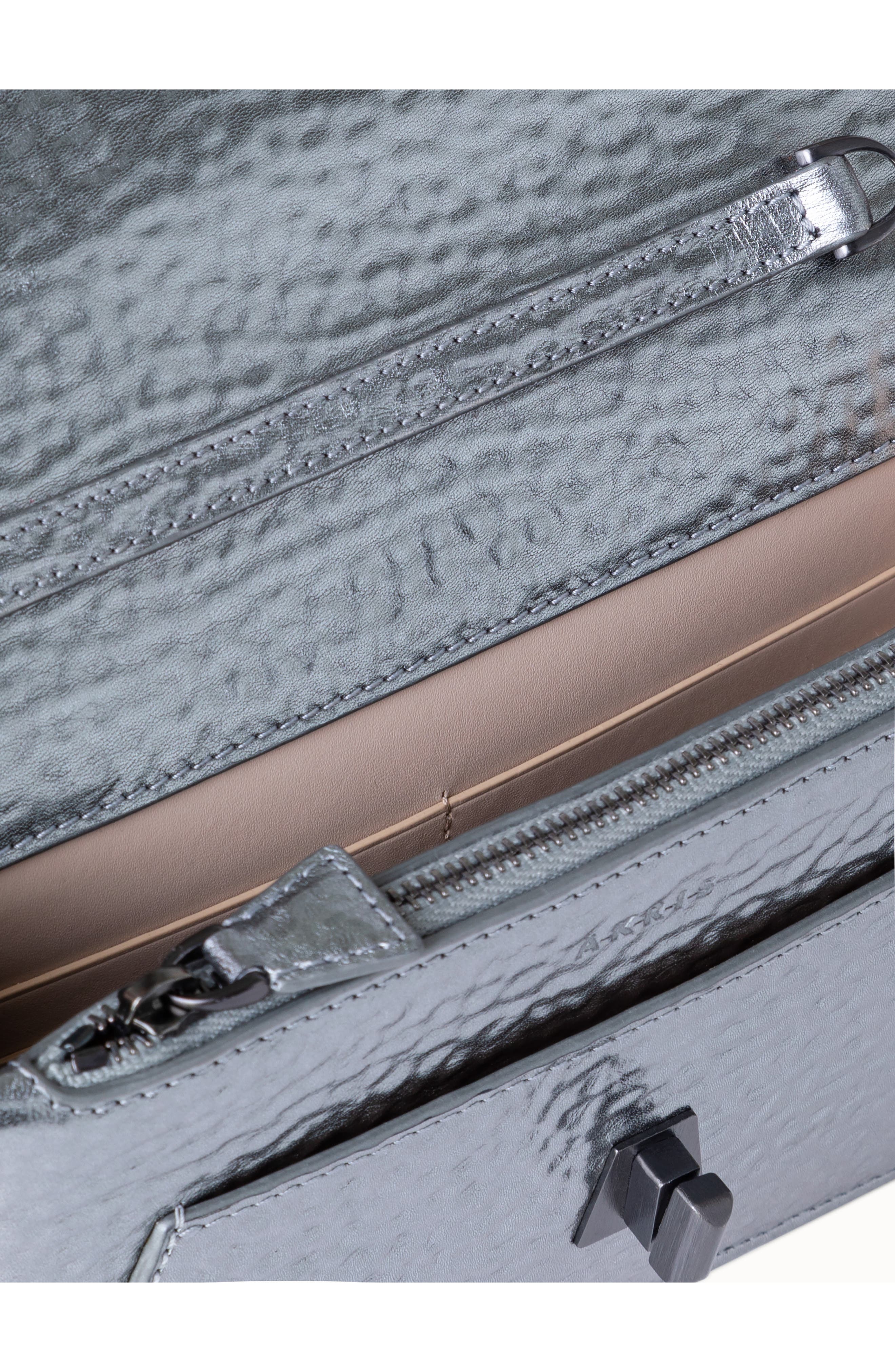 Anouk Metallic Leather Envelope Wallet on a Chain, Alternate, color, 801 INOX