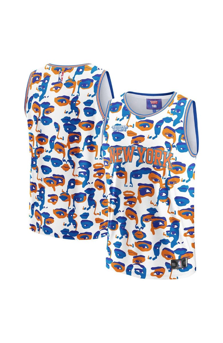 NBA X KIDSUPER Unisex NBA & KidSuper Studios by Fanatics White New York Knicks Hometown Jersey, Main, color, White