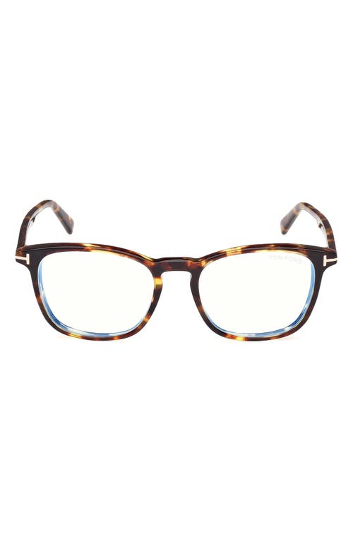 Tom Ford 52mm Square Optical Glasses In Havana/t Logo/blue Block