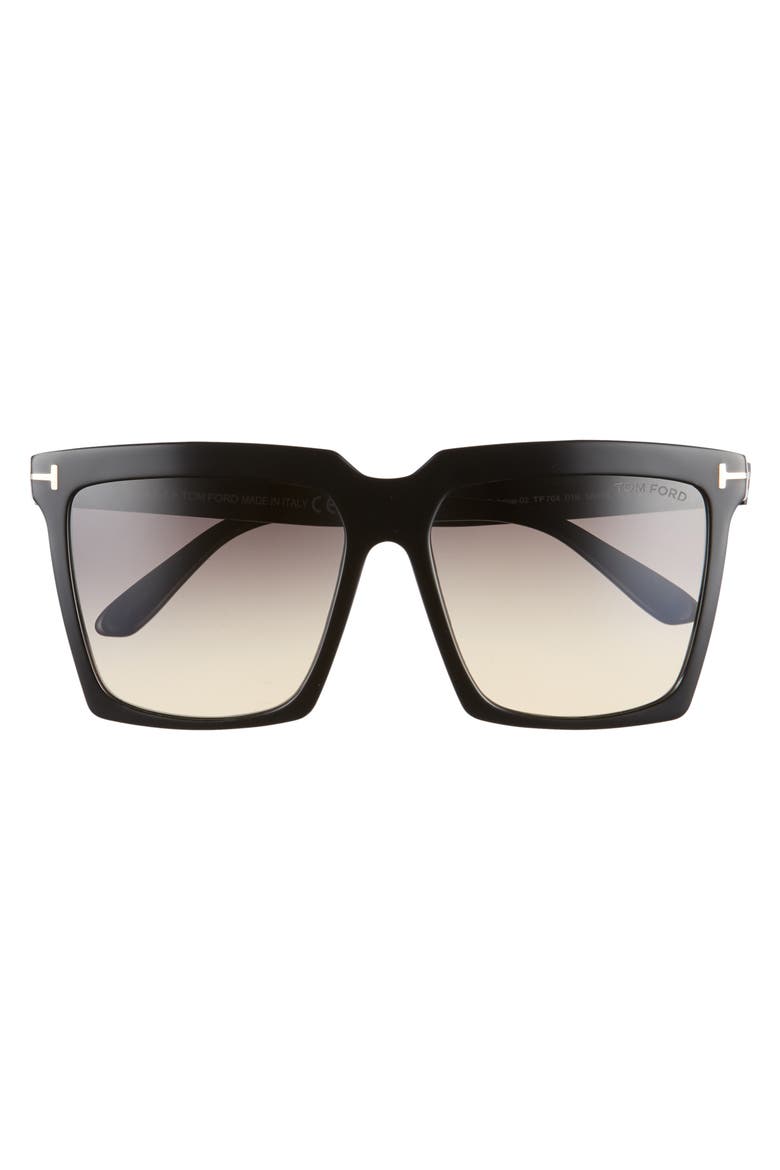 Sabrina 58mm Square Sunglasses, Alternate, color, SHINY BLACK/ SMOKE GRADIENT