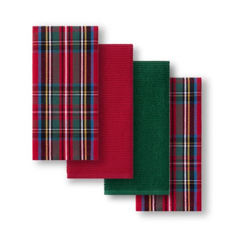 Stowe Tartan Plaid Holiday Kitchen Towels, Set Of 4