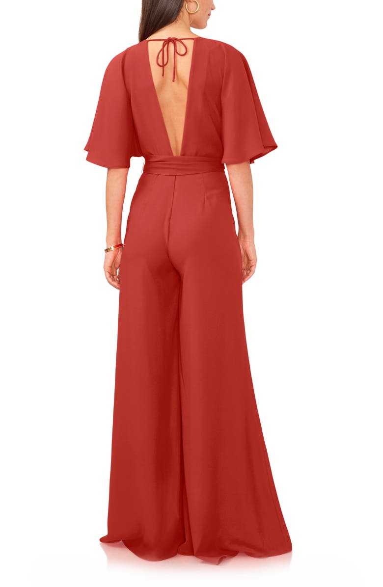 Vince Camuto Open Back Wide Leg Belted Jumpsuit, Alternate, color, Rust