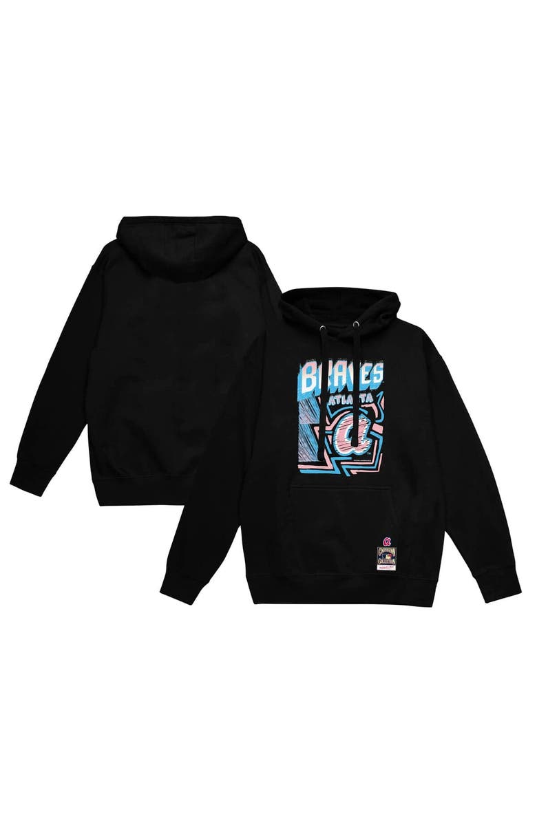Mitchell & Ness Men's Mitchell & Ness Black Atlanta Braves Sidewalk Sketch Pullover Hoodie, Main, color, 