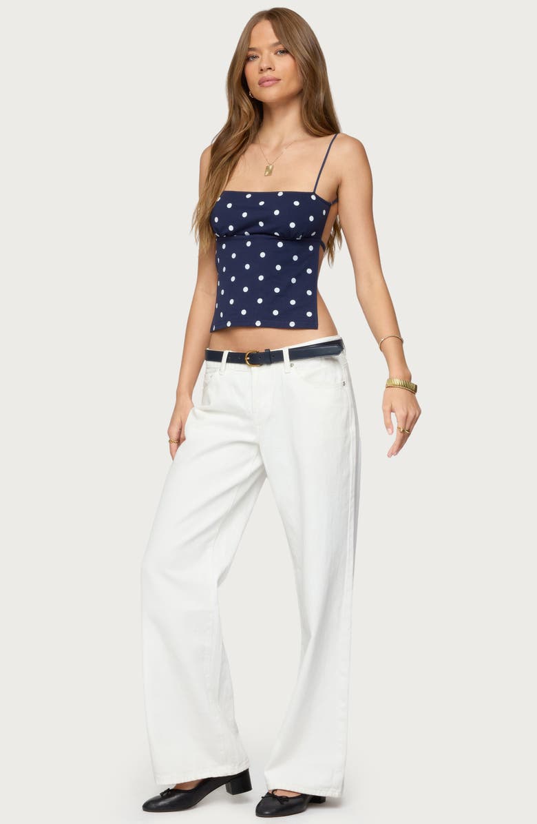 EDIKTED Jinx Polka Dot Open Back Camisole, Alternate, color, Navy-And-White