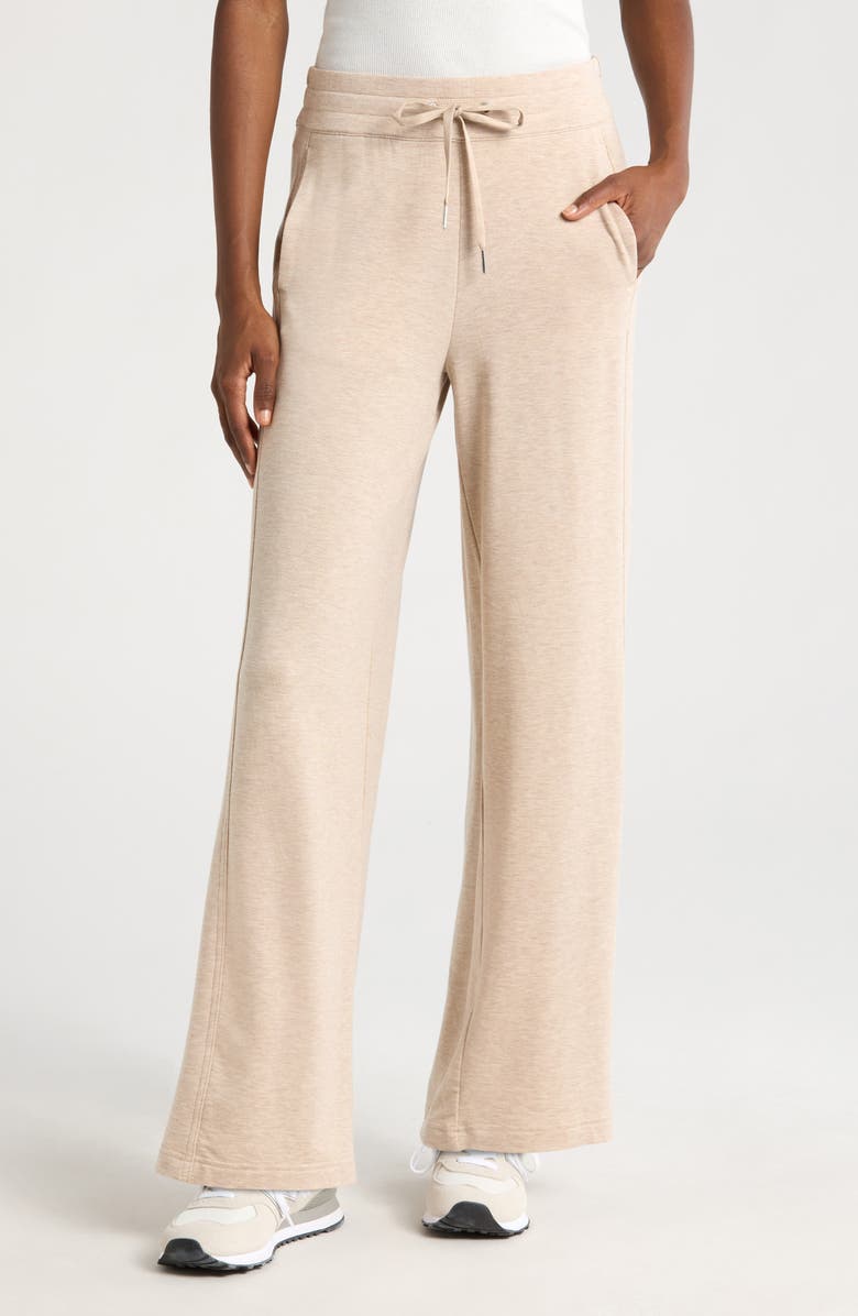TravisMathew Cloud French Terry Wide Leg Pants, Main, color, Heather Natural