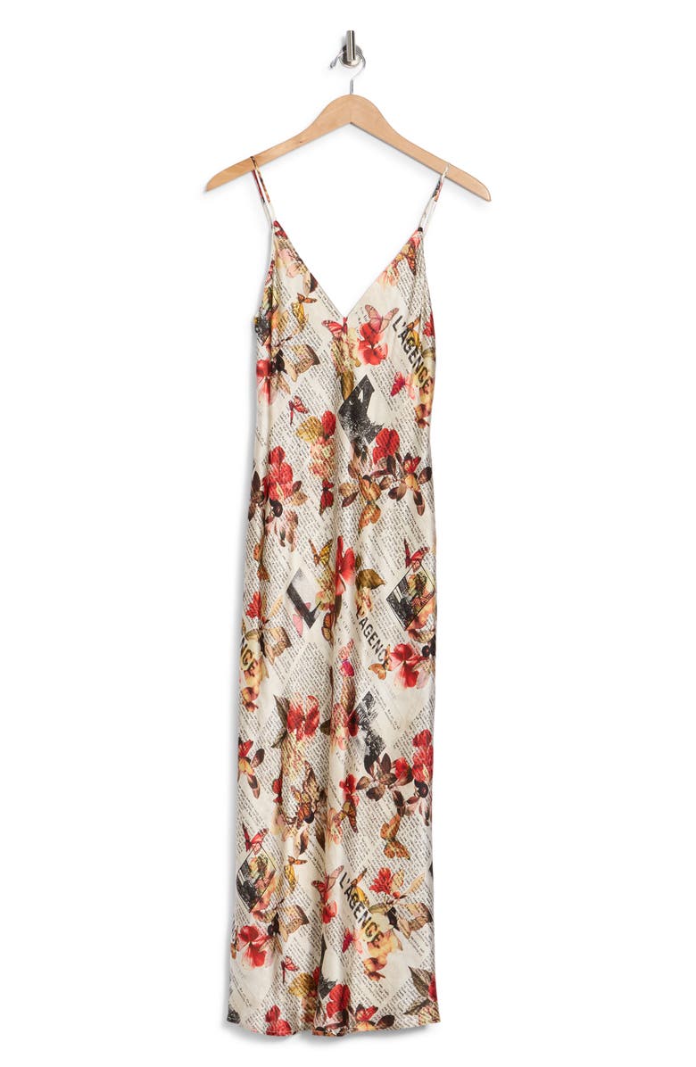 L'AGENCE Seridie Silk Midi Slipdress, Alternate, color, Multi Butterfly Rose Newspaper