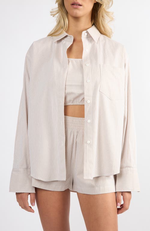 Viens Avec Moi Everyday Oversize Stripe Button-up Shirt In Brown