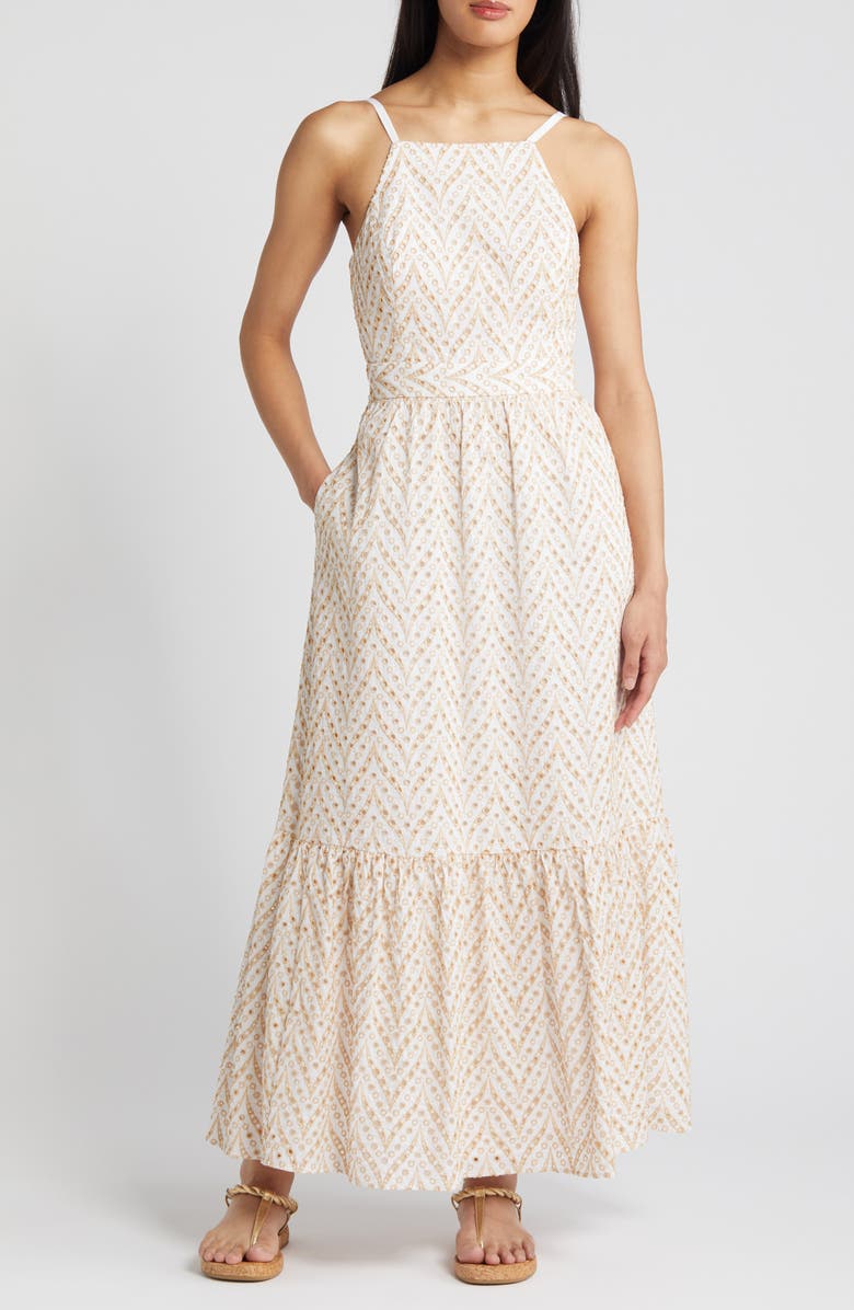Lilly Pulitzer<sup>®</sup> Charlese Eyelet Tiered Cotton Maxi Dress, Main, color, Sand Bar Mermaid Tail