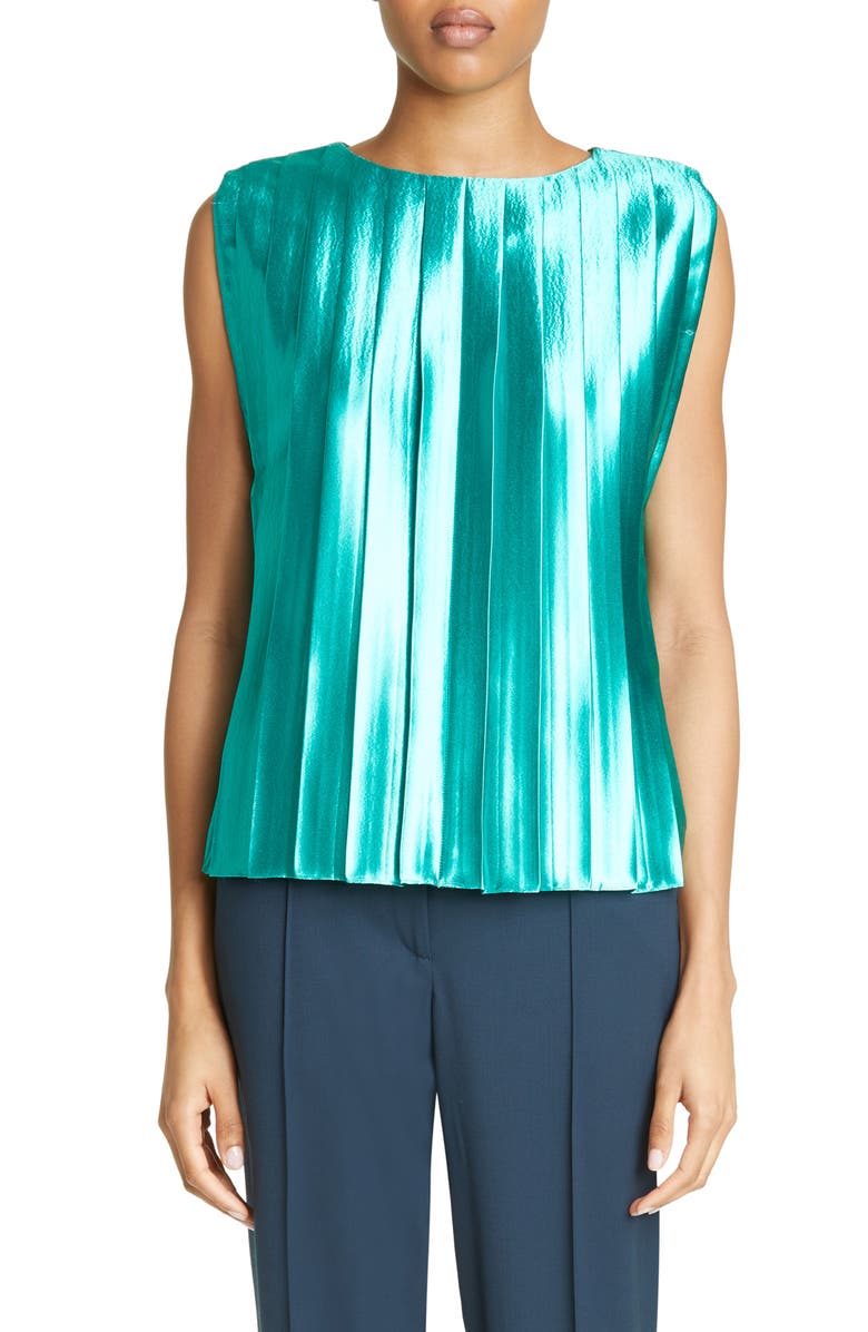 PARTOW Elini Sleeveless Pleated Satin Top, Main, color, 